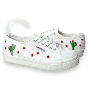 Superga X Chicas Latina Embroidered Sneakes 8 white canvas platform cactus shoes